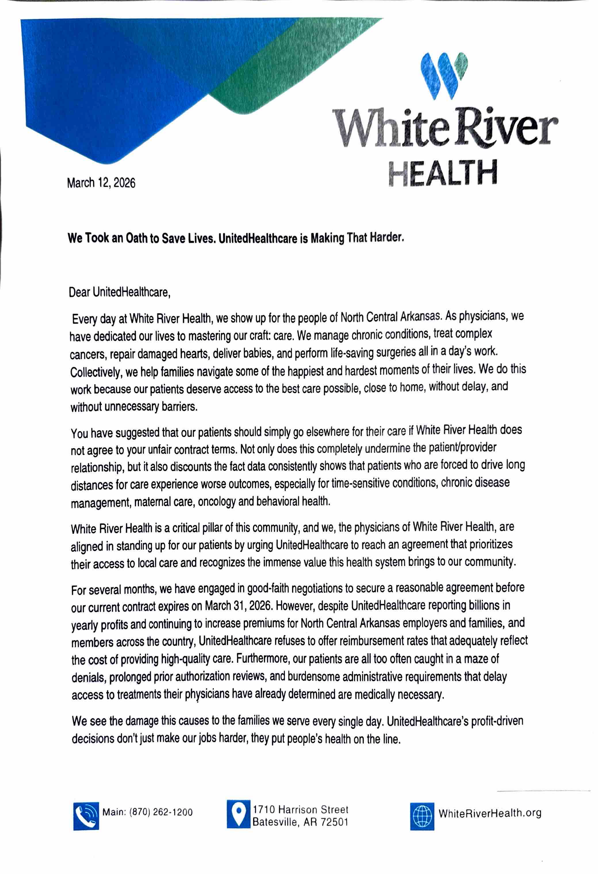 Letter to unitedhealthcare page 1